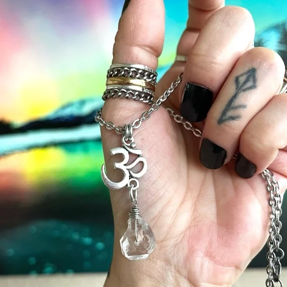 Herkimer diamond om sign charm stainless steel chain boho yoga zen crystals - Picture 5 of 10